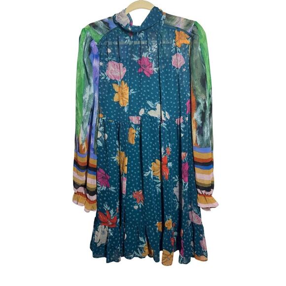 Fate Dress Women M Mixed Print Slip Lined Problem Solved Teal Blue Floral Dress - Picture 1 of 6